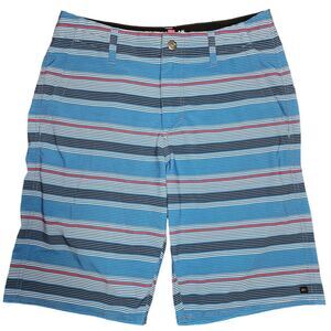 Quicksilver Boardshorts Men 30 Blue Gray Stripe Quick Dry Lightweight Surf Beach